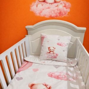 سرویس روتختی ۵ تیکه نوزاد مدل تدی دخترانه چاپی